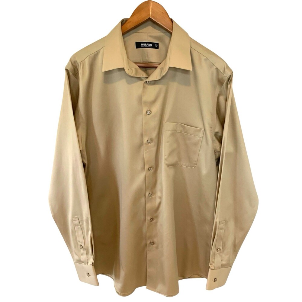 Murano Button-Front Shirt Mens 16 1/2 (35) Cotton/Lycra Gold Dress Business
